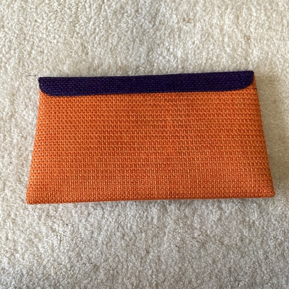 NWOT African Handmade Woven Womens Abstract Clutch Purse orange purple snap - Picture 7 of 10